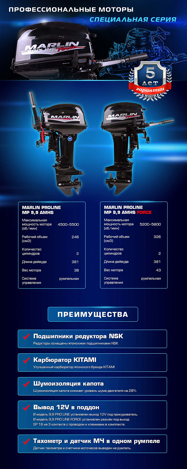 Лодочный мотор MARLIN PROLINE MP 9.9 (20) AMHS FORCE в Ухте